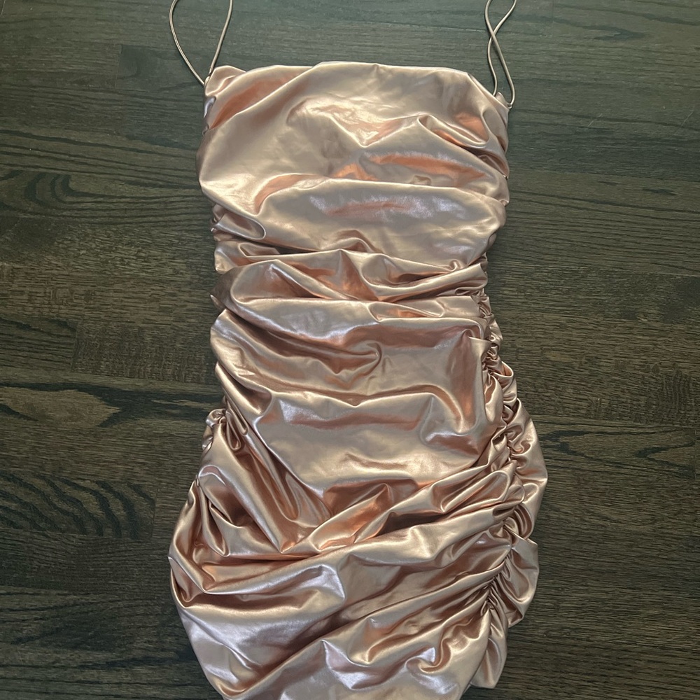Oh Polly Copper Metallic ruched dress